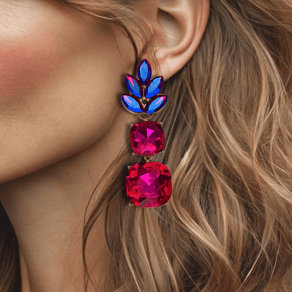 Fuchsia AB Glam Earrings | Gold - Muze Earrings