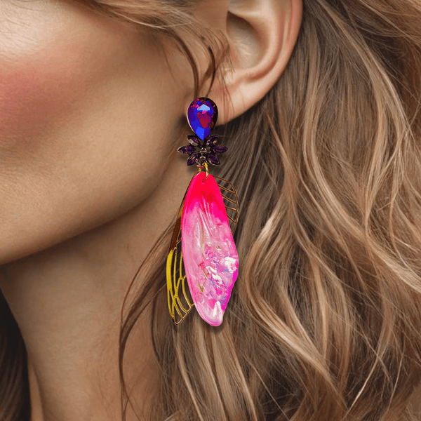 Fuchsia Festival Wings Earrings | Gold - Muze Earrings