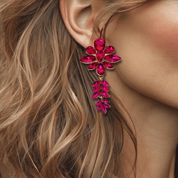Fuchsia Glam Earrings | Gold - Muze Earrings