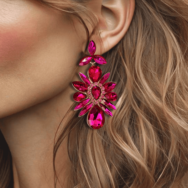 Fuchsia Glam Earrings | Gold - Muze Earrings