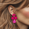 Fuchsia Pink Flower Earrings | Gold - Muze Earrings