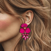 Fuchsia Pink Flower Earrings | Gold - Muze Earrings