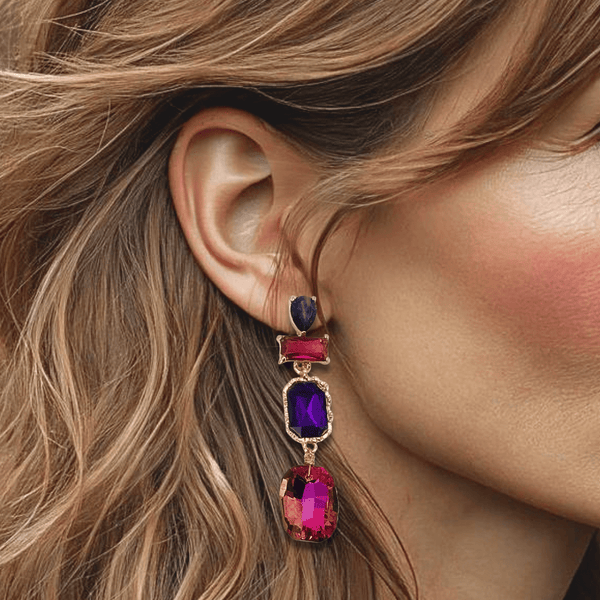 Fuchsia Purple Crystal Earrings | Gold - Muze Earrings