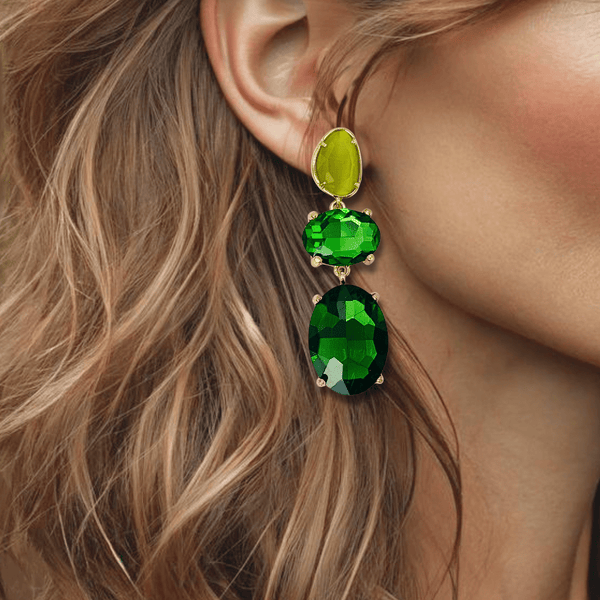 Green Crystal Earrings | Gold - Muze Earrings