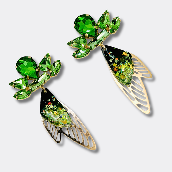 Green Festival Wings II Earrings | Gold - Muze Earrings