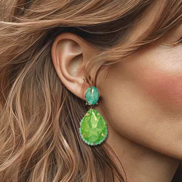 Green Flower Earrings | Gold - Muze Earrings
