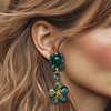 Green Flower Facet Earrings | Gold - Muze Earrings