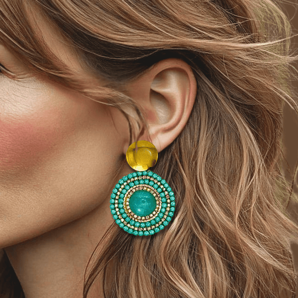 Green Luminous Halo Earrings | Gold - Muze Earrings