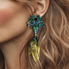 Green Peacock Festival Wings | Gold - Muze Earrings