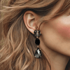 Grey Black Agate Earrings | Gold - Muze Earrings