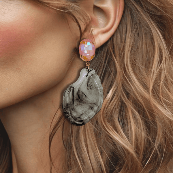Grey Powder Pink Earrings | Gold - Muze Earrings