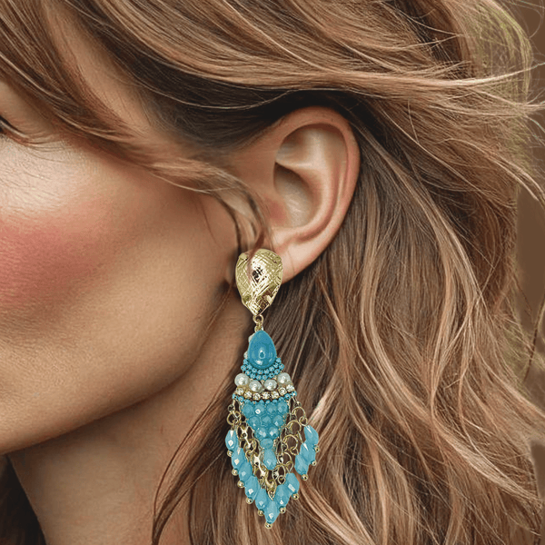 Light Blue Facet Earrings | Gold - Muze Earrings
