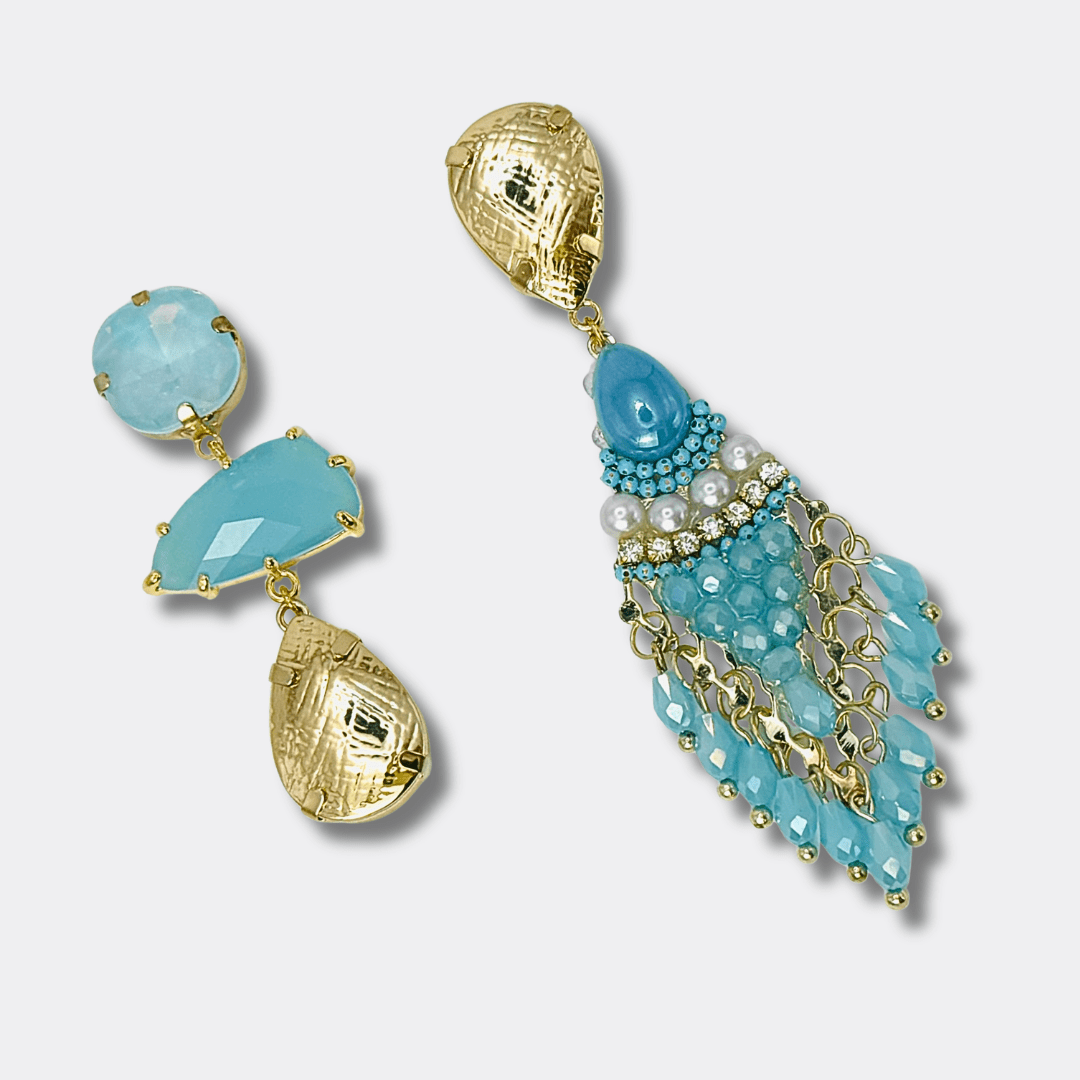 Light Blue Facet Earrings | Gold - Muze Earrings
