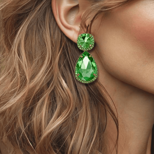 Light Green Glam Earrings | Gold - Muze Earrings