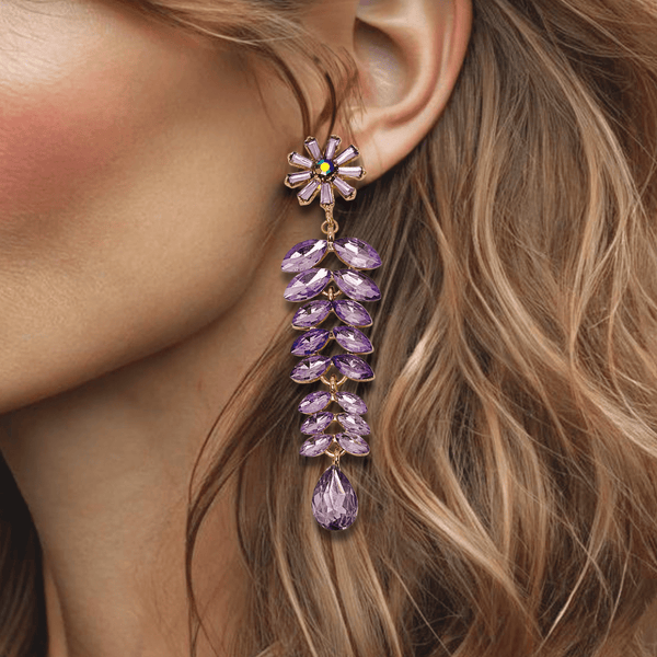 Lilac Crystal Glam II Earrings | Gold - Muze Earrings