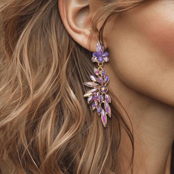 Lilac Crystal Glam II Earrings | Gold - Muze Earrings