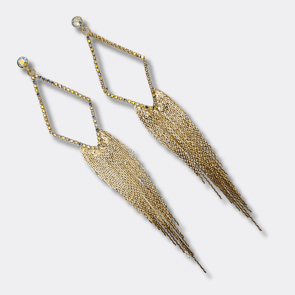 Long AB Strass Earrings | Gold - Muze Earrings
