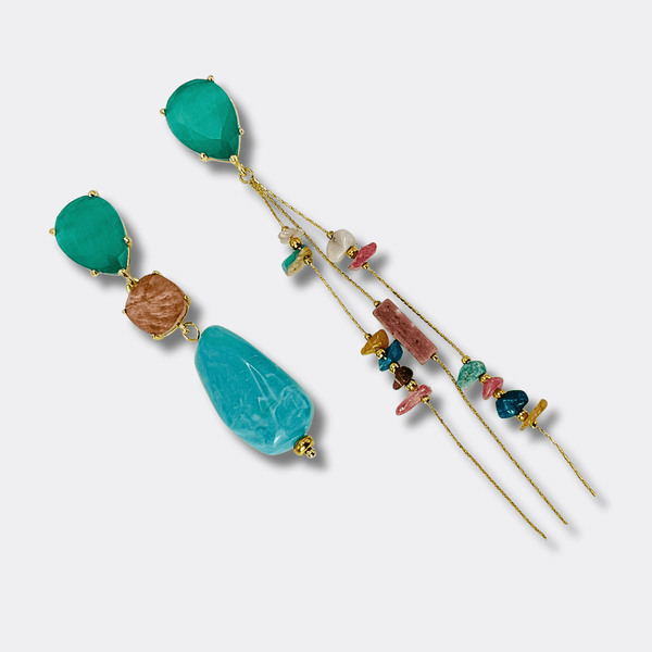 Long Colorful Gems Earrings | Gold - Muze Earrings