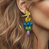 Long Colorful Leaf Earrings | Gold - Muze Earrings