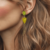 Long Olive Green Agate Earrings | Gold - Muze Earrings