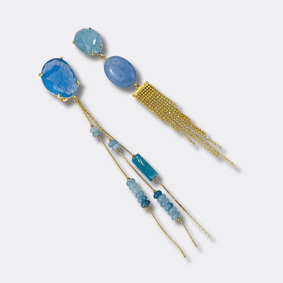 Long Pastel Blue Gem Earrings | Gold - Muze Earrings