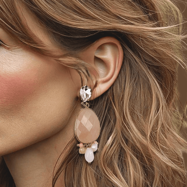 Long Pink Opal Quartz Earrings | Gold - Muze Earrings