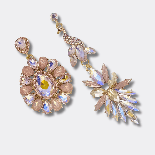 Long Pink Peacock Earrings | Gold - Muze Earrings