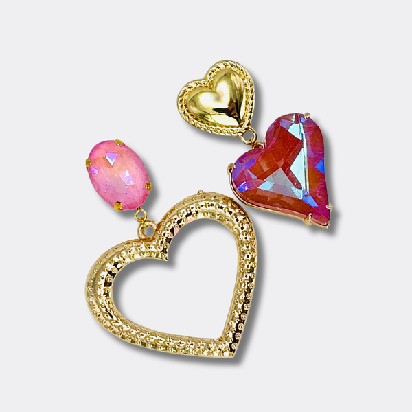 Love Defined Pink Heart Earrings | Gold - Muze Earrings