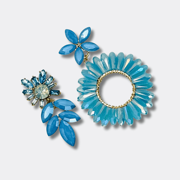 Opal Blue Flower Earrings | Gold - Muze Earrings