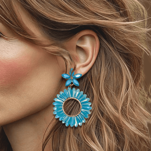 Opal Blue Flower Earrings | Gold - Muze Earrings