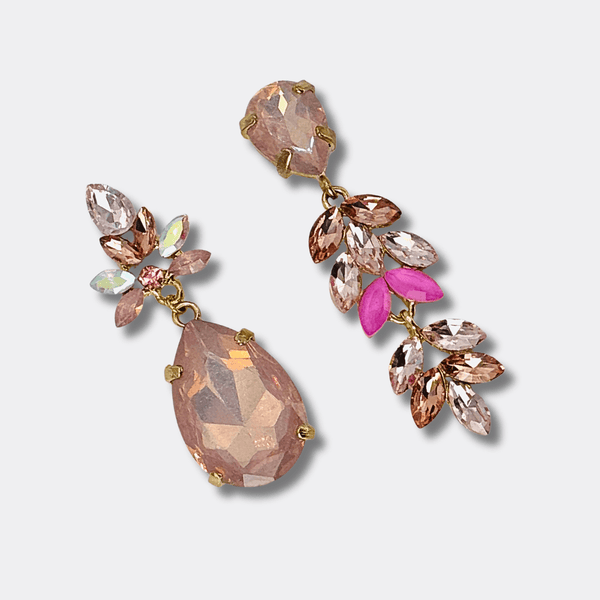 Opal Pink Leafs Earrings | Gold - Muze Earrings