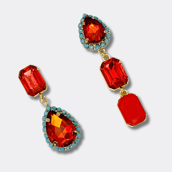 Orange Aqua Earrings | Gold - Muze Earrings