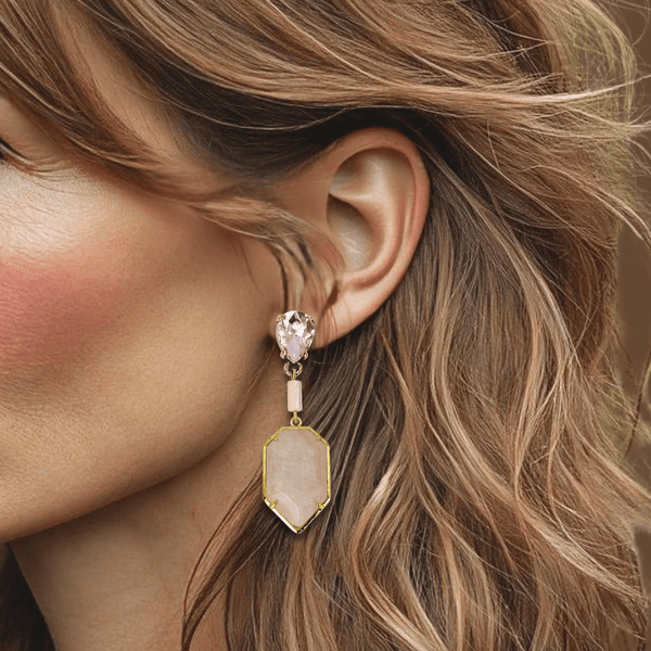 Pastel Shell Rose Quartz Earrings | Gold - Muze Earrings