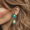 Peach Blue Crystal Earrings | Gold - Muze Earrings