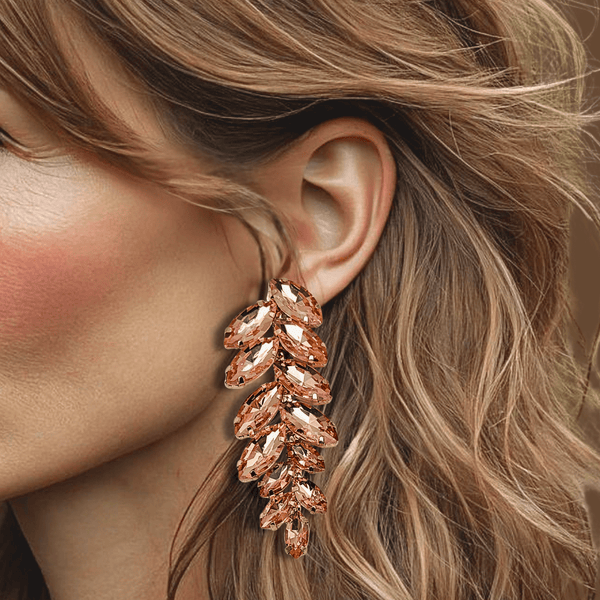 Peach Leaf Crystal Earrings | Gold - Muze Earrings