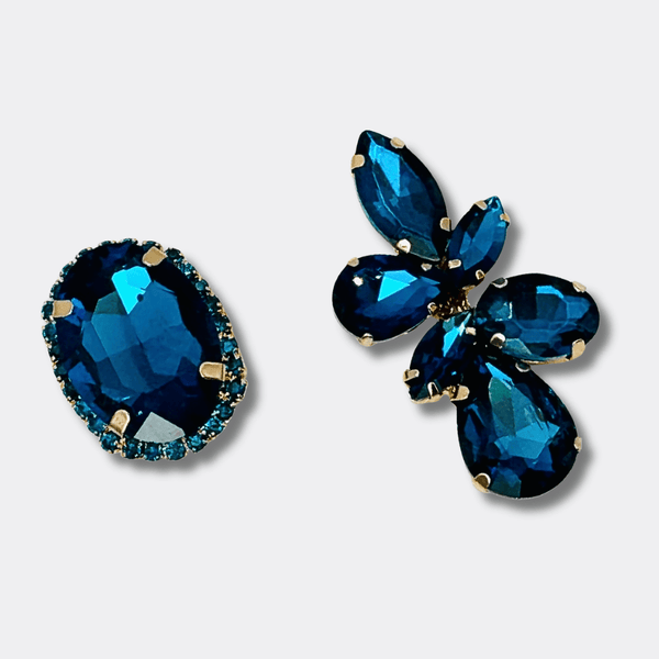 Petrol Stud Strass Earrings | Gold - Muze Earrings