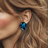 Petrol Stud Strass Earrings | Gold - Muze Earrings