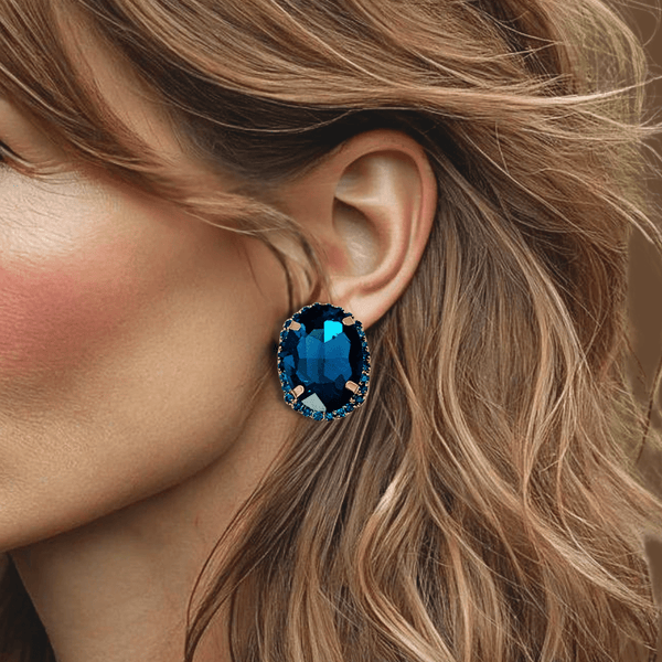 Petrol Stud Strass Earrings | Gold - Muze Earrings