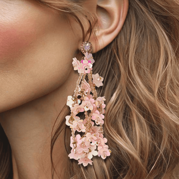 Pink AB Flowers II Earrings | Gold - Muze Earrings