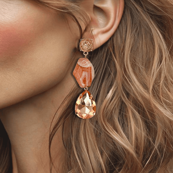 Pink Agate Crystal Earrings | Gold - Muze Earrings