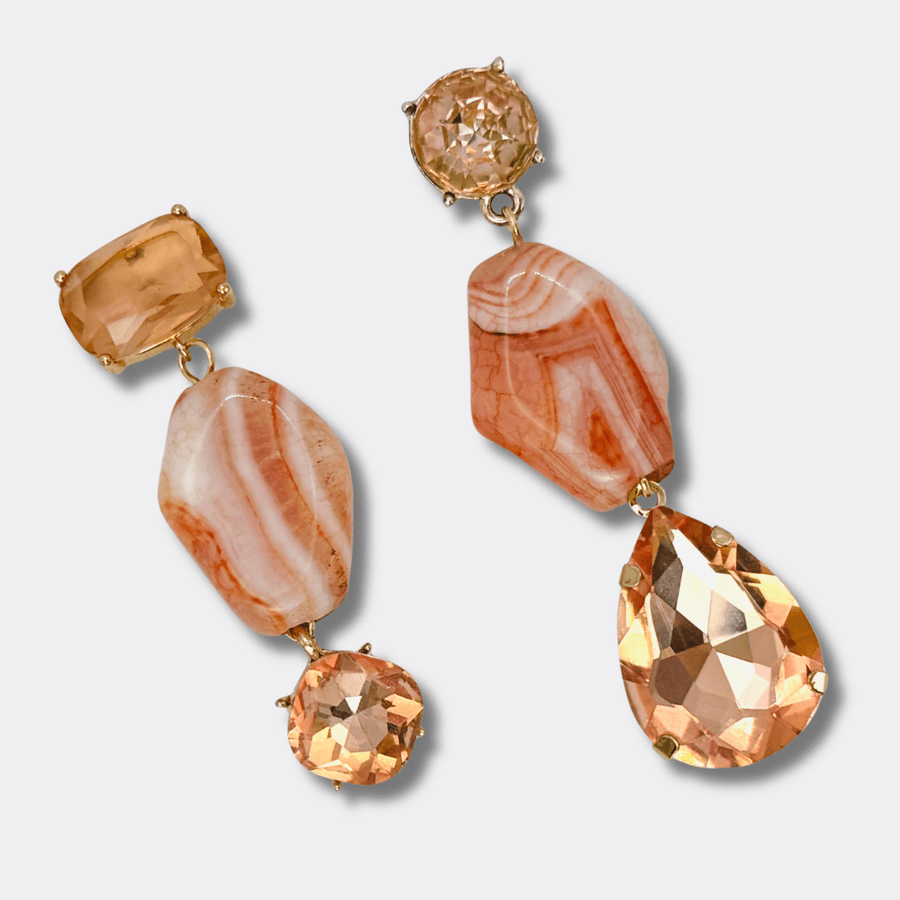 Pink Agate Crystal Earrings | Gold - Muze Earrings