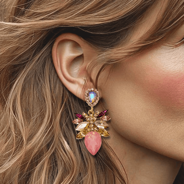 Pink Champagne Leafs II Earrings | Gold - Muze Earrings