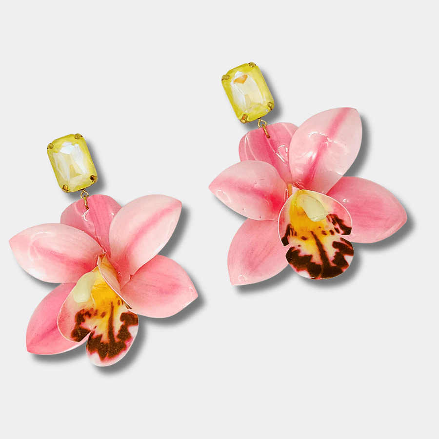 Pink Hawaiian Flower Earrings | Gold - Muze Earrings