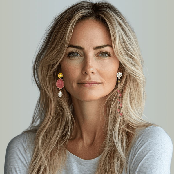 Pink Rhodonite Earrings | Gold - Muze Earrings