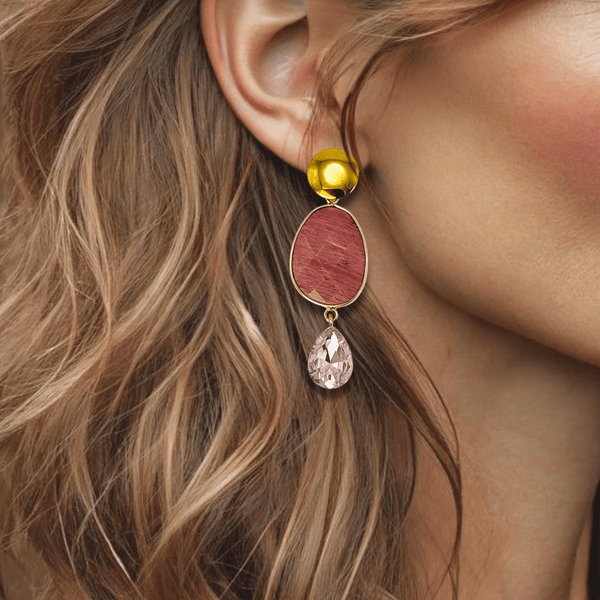 Pink Rhodonite Earrings | Gold - Muze Earrings