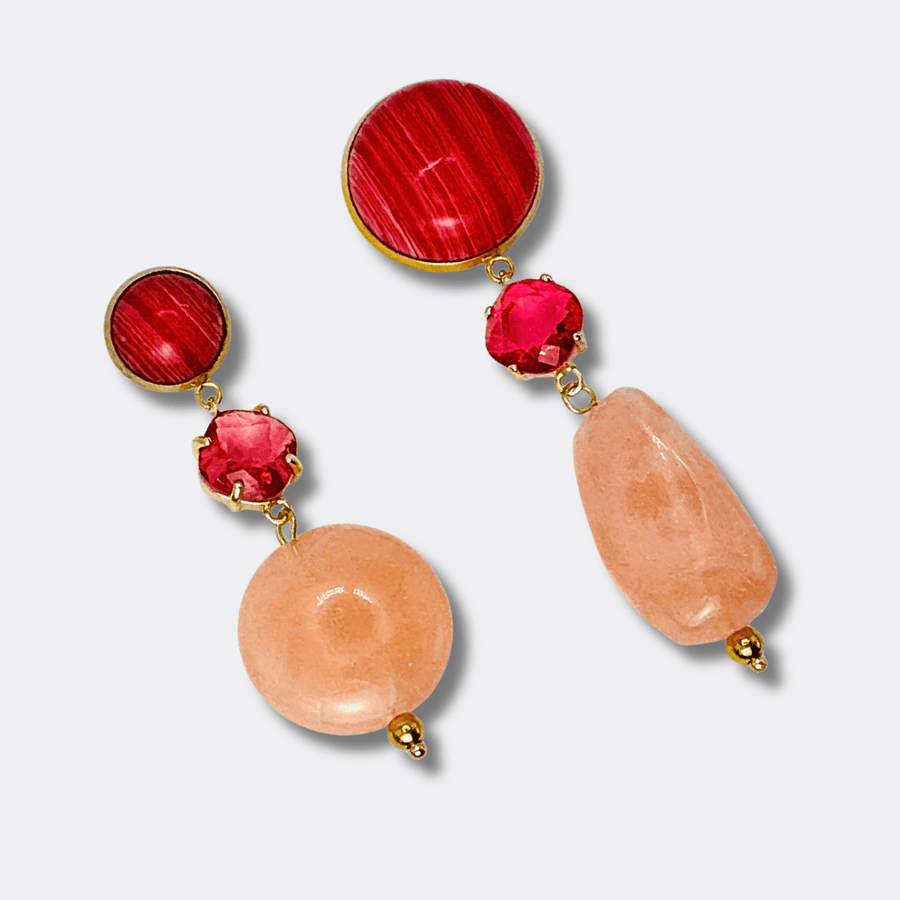 Pink Stripe Agate Earrings | Gold - Muze Earrings