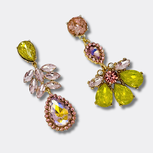 Pink Yellow Flower II Earrings | Gold - Muze Earrings