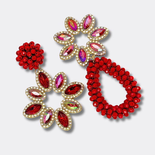 Red Facet Drop Earrings | Gold - Muze Earrings
