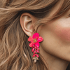 Shiny Pink Flower Earrings | Gold - Muze Earrings