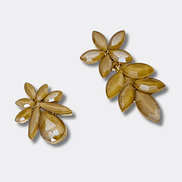 Small Beige Flower Earrings | Gold - Muze Earrings
